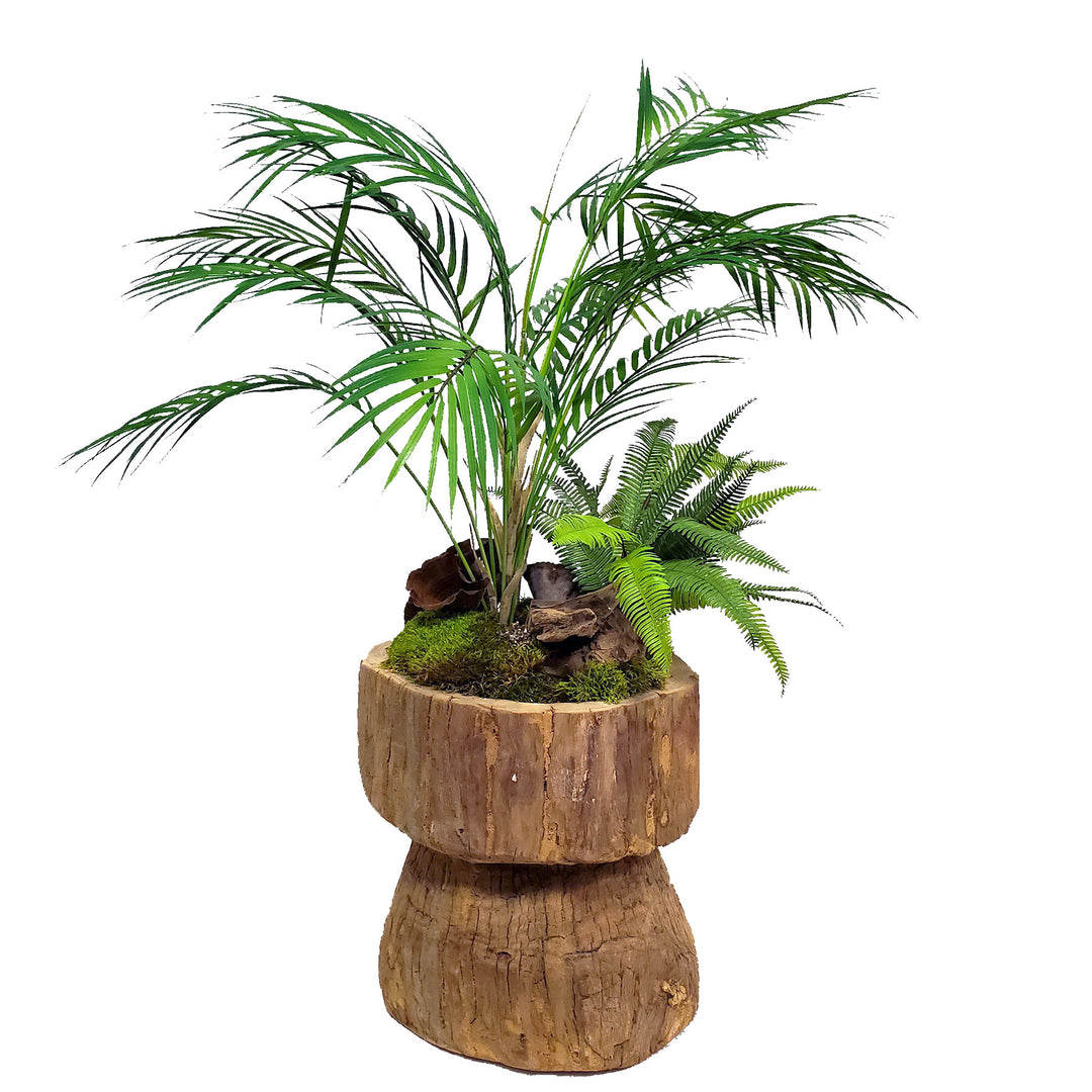 Areca Palm, Ferns, Succulents and Dried Mushrooms in Vase 32"H