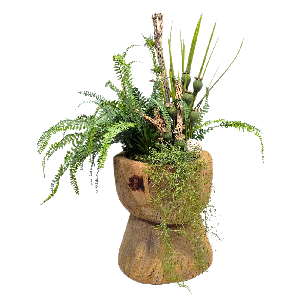 Ferns, Cholla Wood, Lotus Pods and Succulents in Vase 32"H