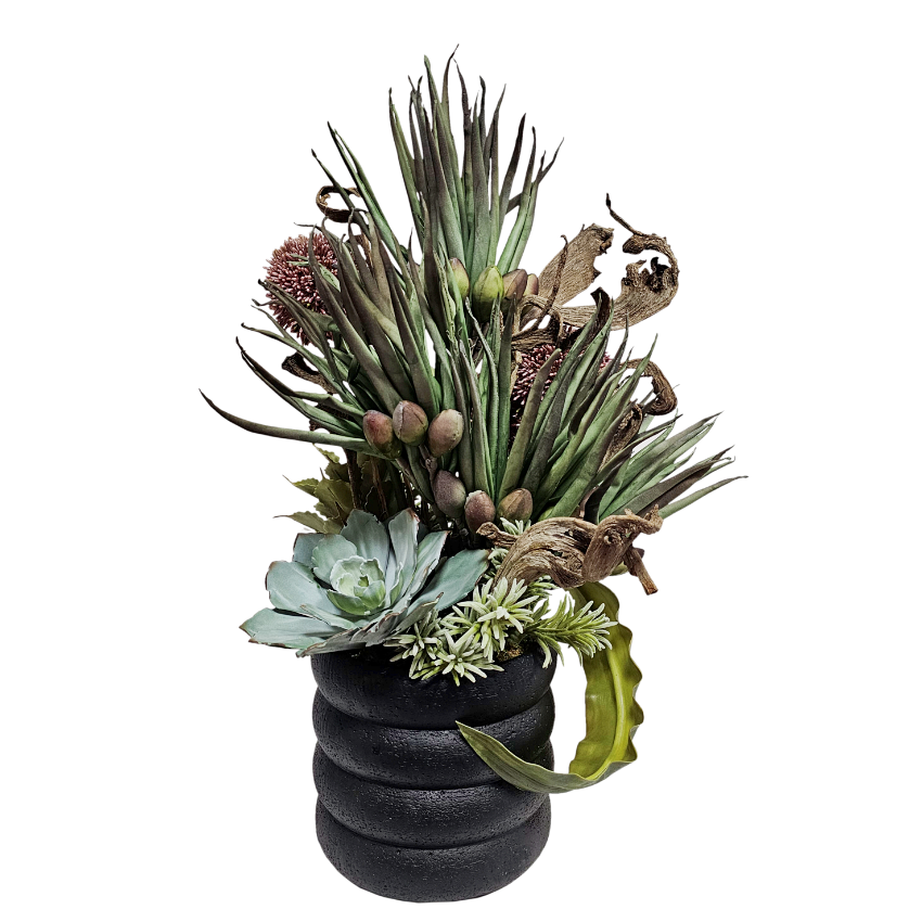 Agave, Succulents and Dried Staghorn Fern in Ceramic FH: 32"