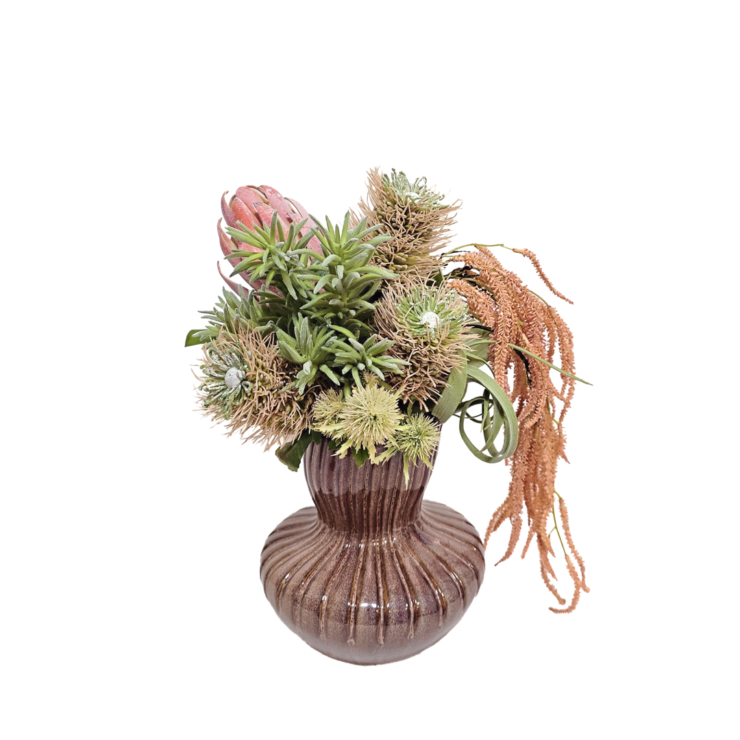 Protea, Tillandsia and Amaranthus in Glazed Ceramic Vase 16"H