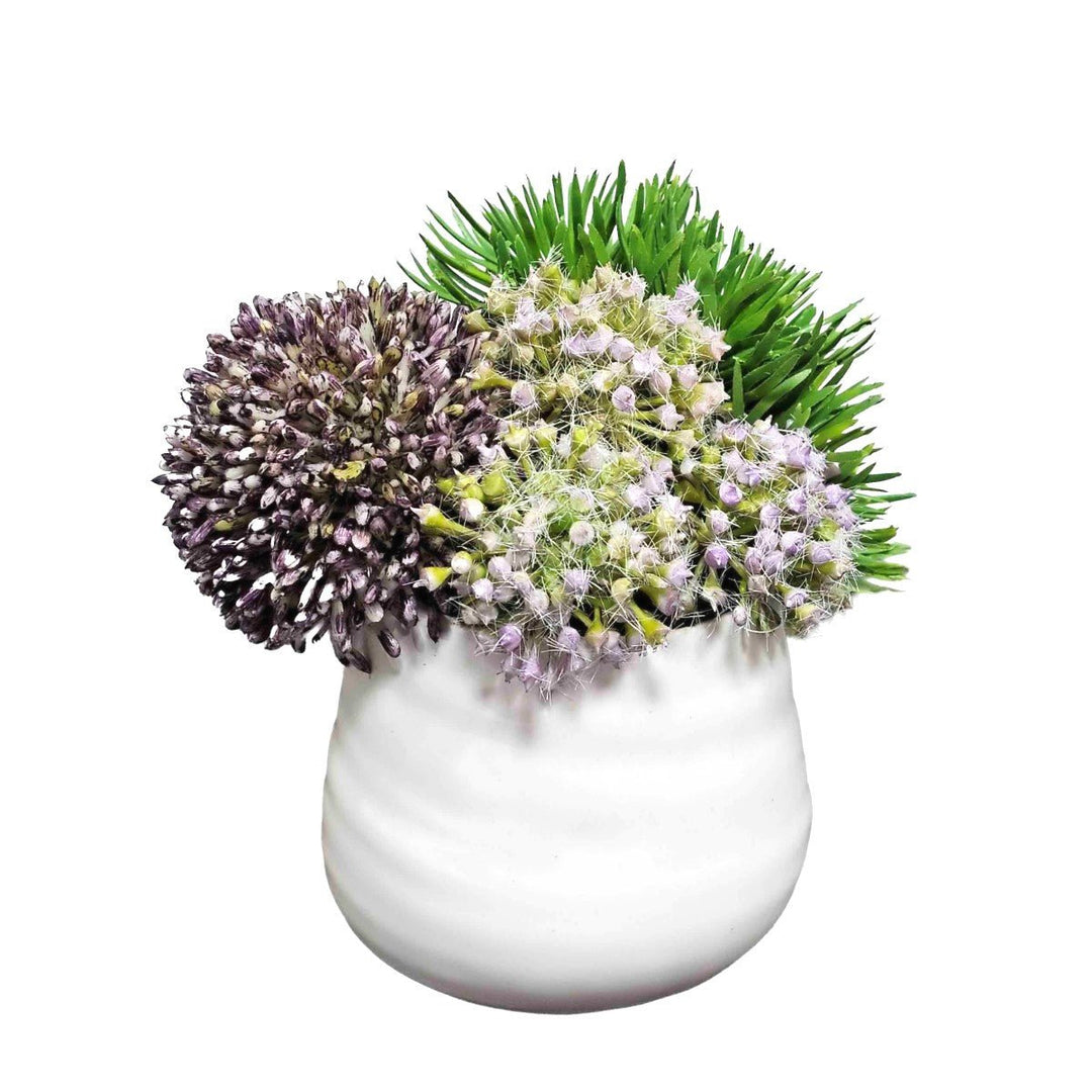 Allium with Greenery in Ceramic. 5"H - LDF SilkArtificial Flora