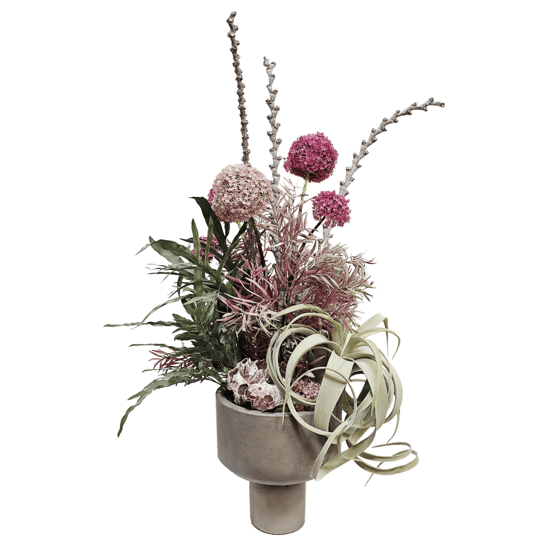 Barnacle, Snow Ball Flowers, Tillandsia and Ladder Branches in Concrete 42"H - LDF Silk