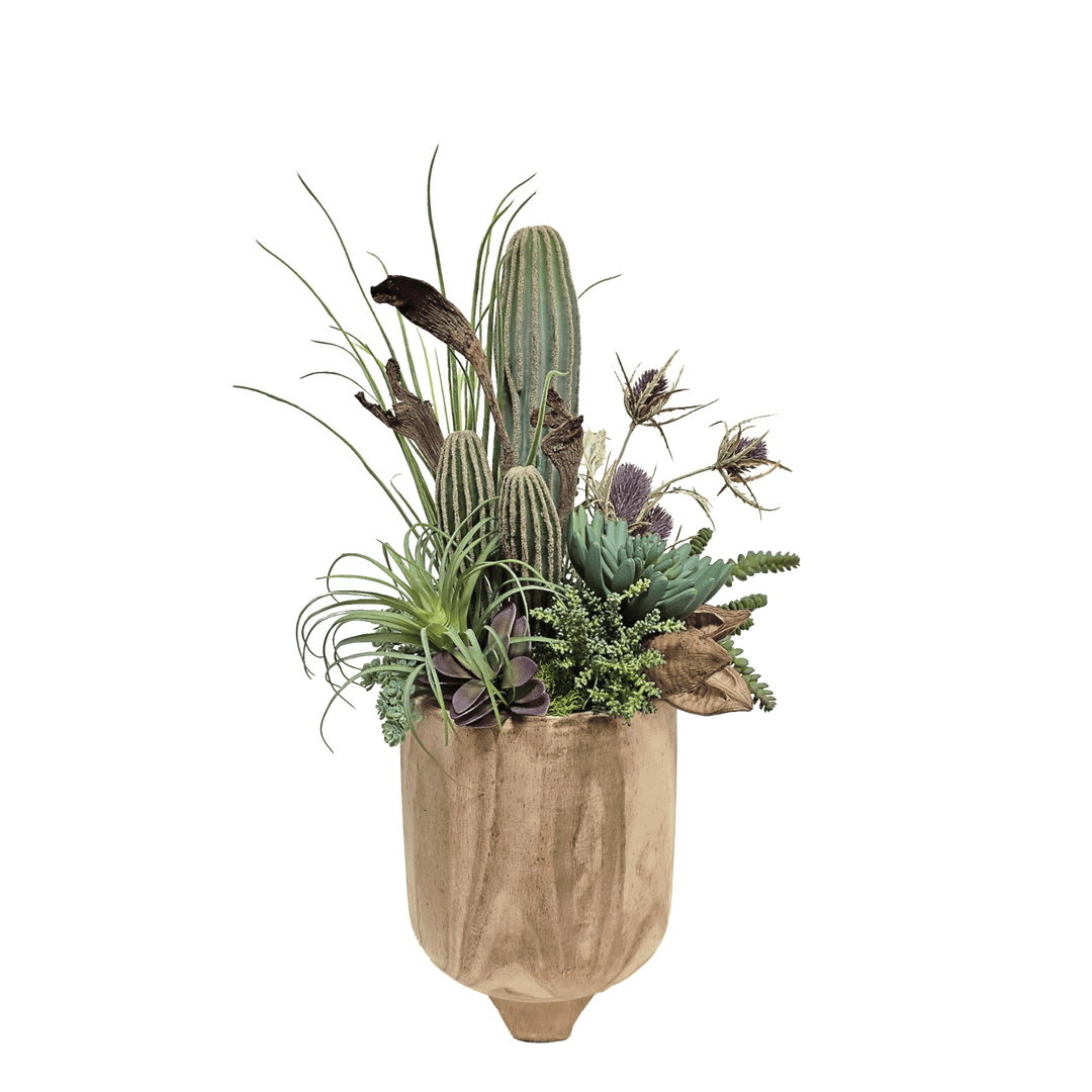 Cactus, Succulents, Willow in Wood Container 25"H - LDF Silk