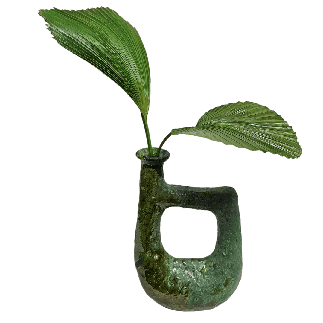 Fan Palms in Primitive Vase FH: 30"H - LDF Silk