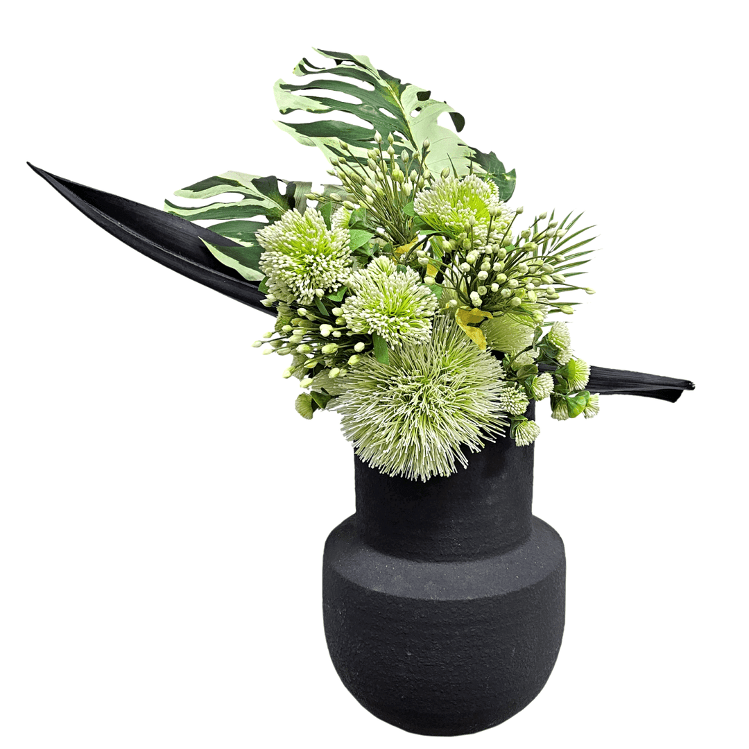 Mix Florals and Leaves in Black Vase 36"H - LDF Silk