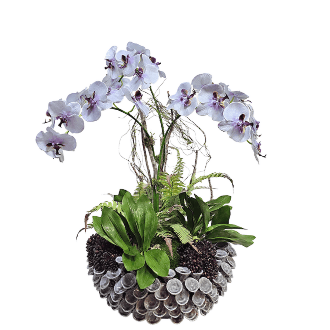 Orchids, Ferns and Berries in Ceramic Bowl 38"H - LDF Silk