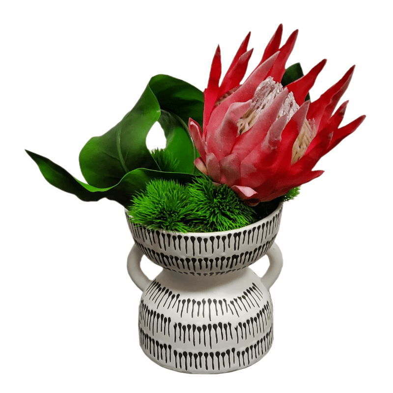 Protea and Tropical Leaf in Ceramic 13"H - LDF Silk