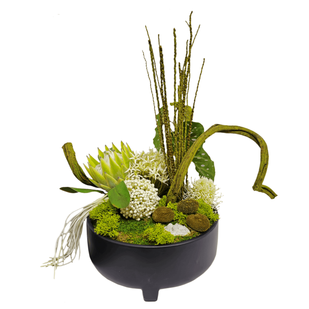 Protea with Allium, Vine, Begonia, Crystal and Dried Pods in Ceramic FH: 22" - LDF Silk