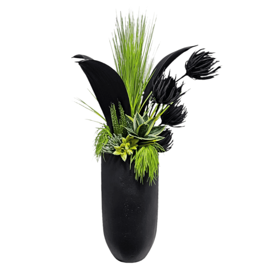 Sculptural Coco Palms, Flowers and Succulents in Ceramic FH: 42" - LDF Silk