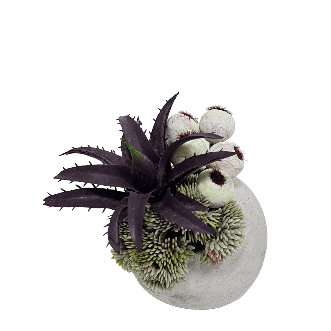 Succulent with Berries in Round Concrete. FH: 5"H - LDF Silk