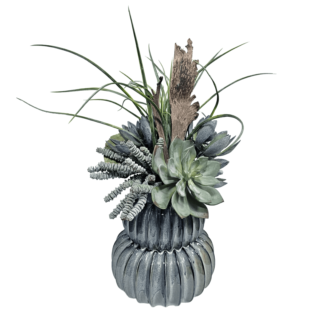 Succulents with Staghorn Fern in Ceramic FH: 21" - LDF SilkArtificial Flora