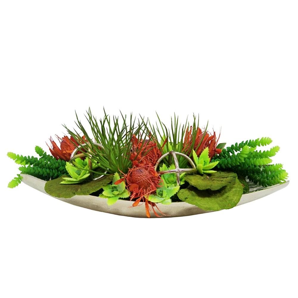 Mixed Succulents, Speckled Orchids and Ghostwood with Spheres in Container