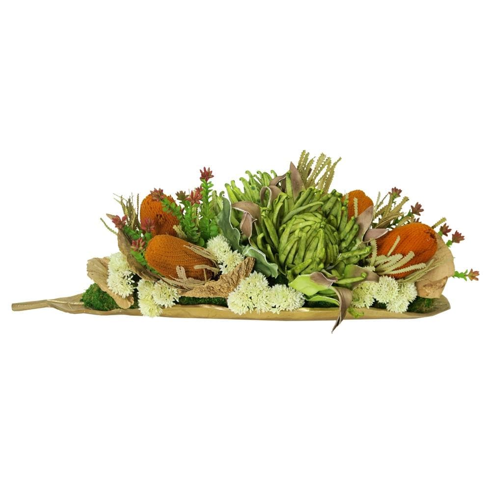 Dried Banksia, Foam Flowers and Succulents in Tray