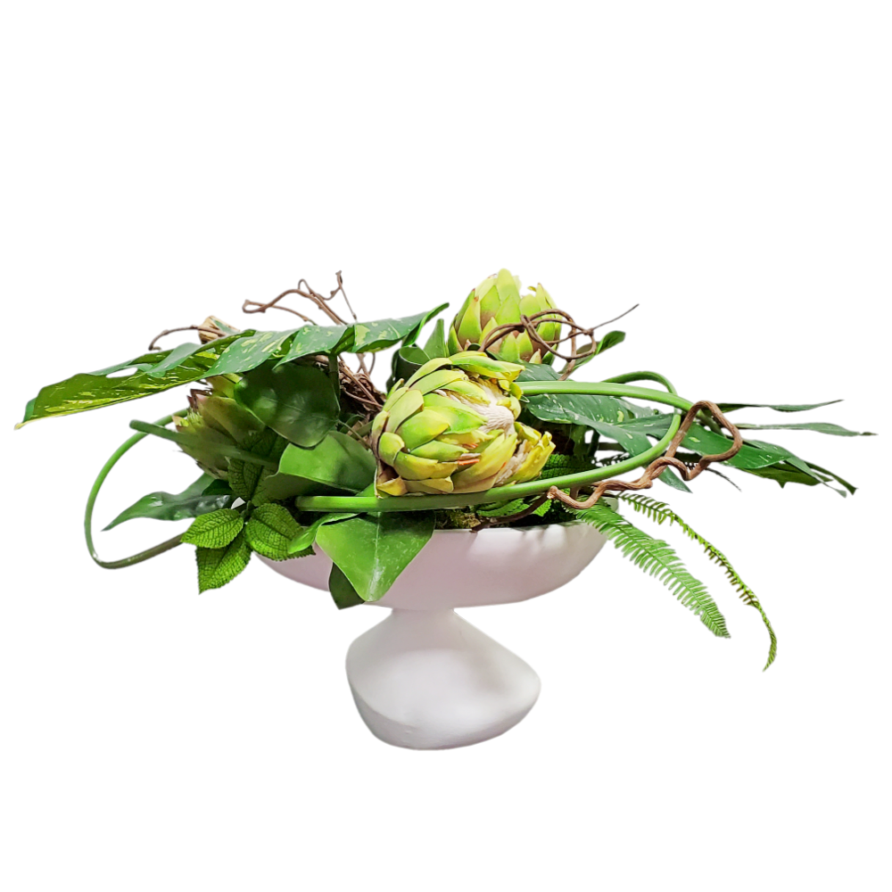 Queen Protea with Leaves and Cholla Wood in Ceramic 17"H