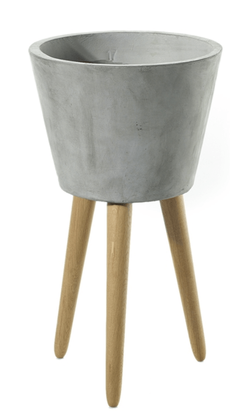 Concrete Round Planter on Wood Legs - LDF SilkCONTAINERS