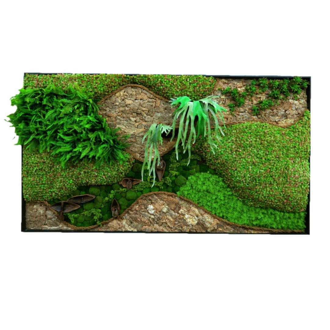 Fern, Succulent, and Rock Wall Art in Wood Frame - LDF SilkSucculent