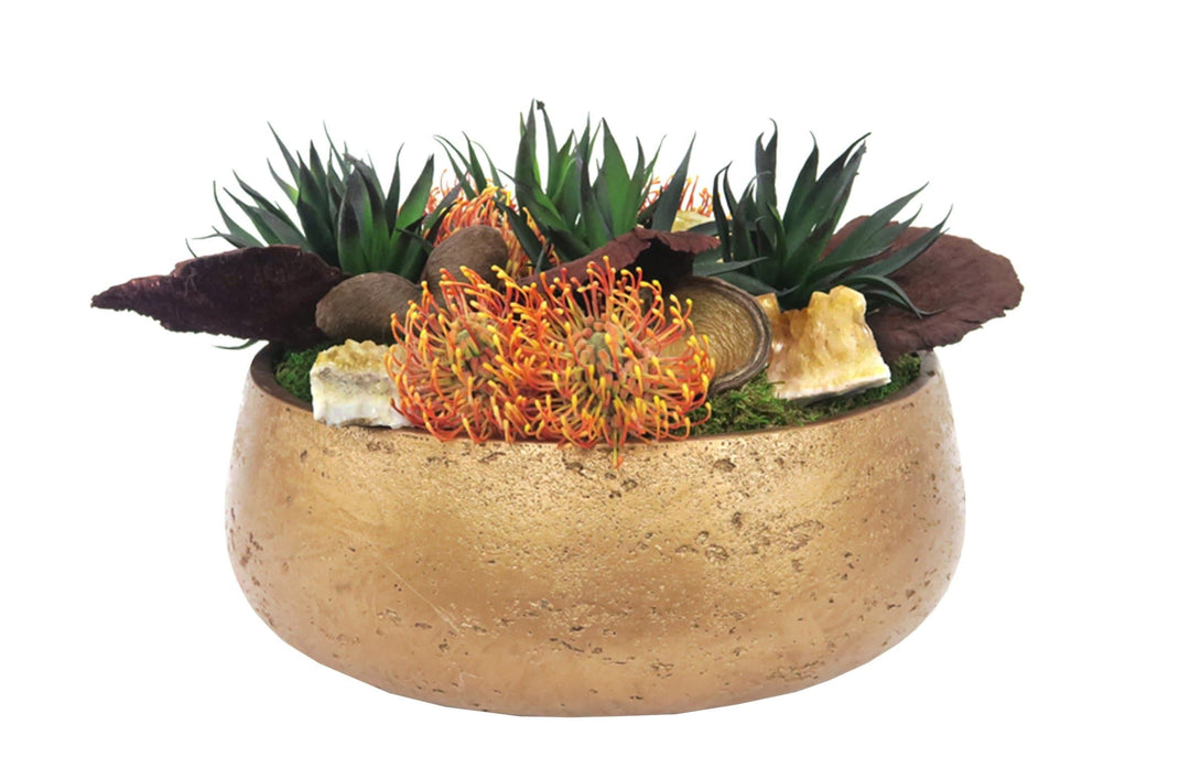 Protea and Agave with Crystals in Ceramic