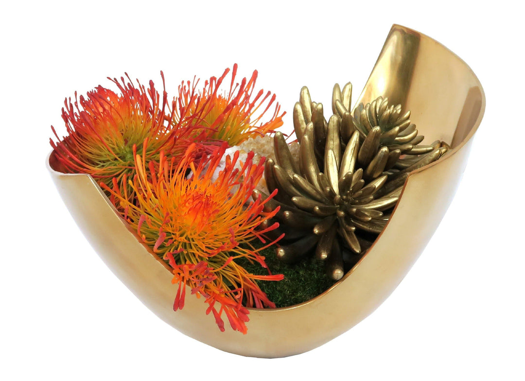 Protea with Succulents and Crystals in Bowl