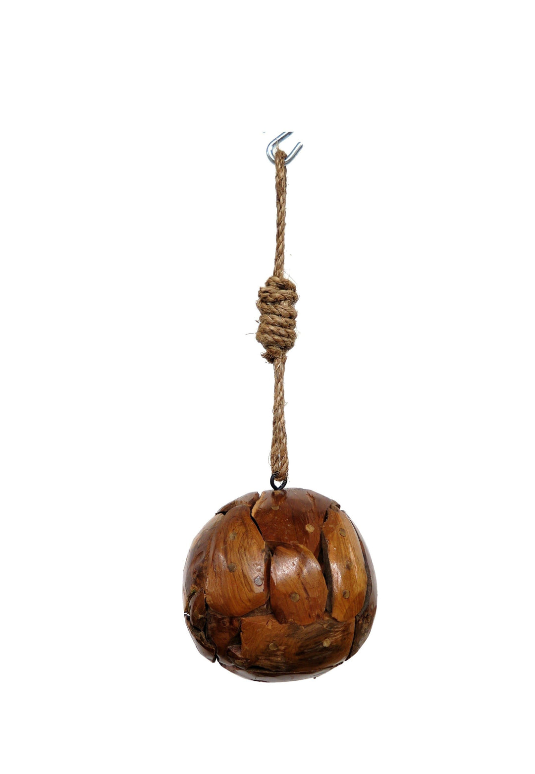 Hanging Teakwood Ball with Knotted Rope - Small