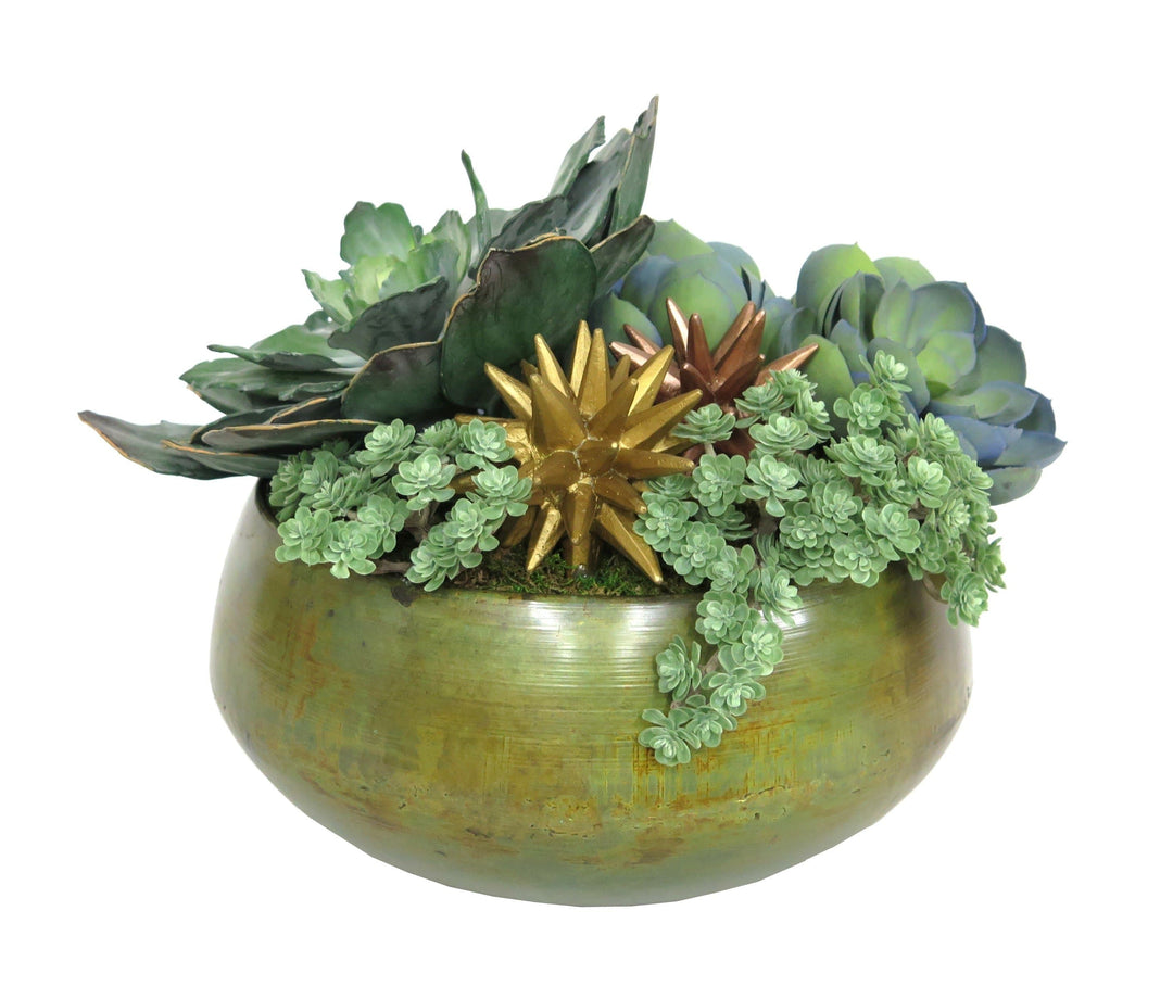 Mixed Succulents with Metal Stars in Bowl