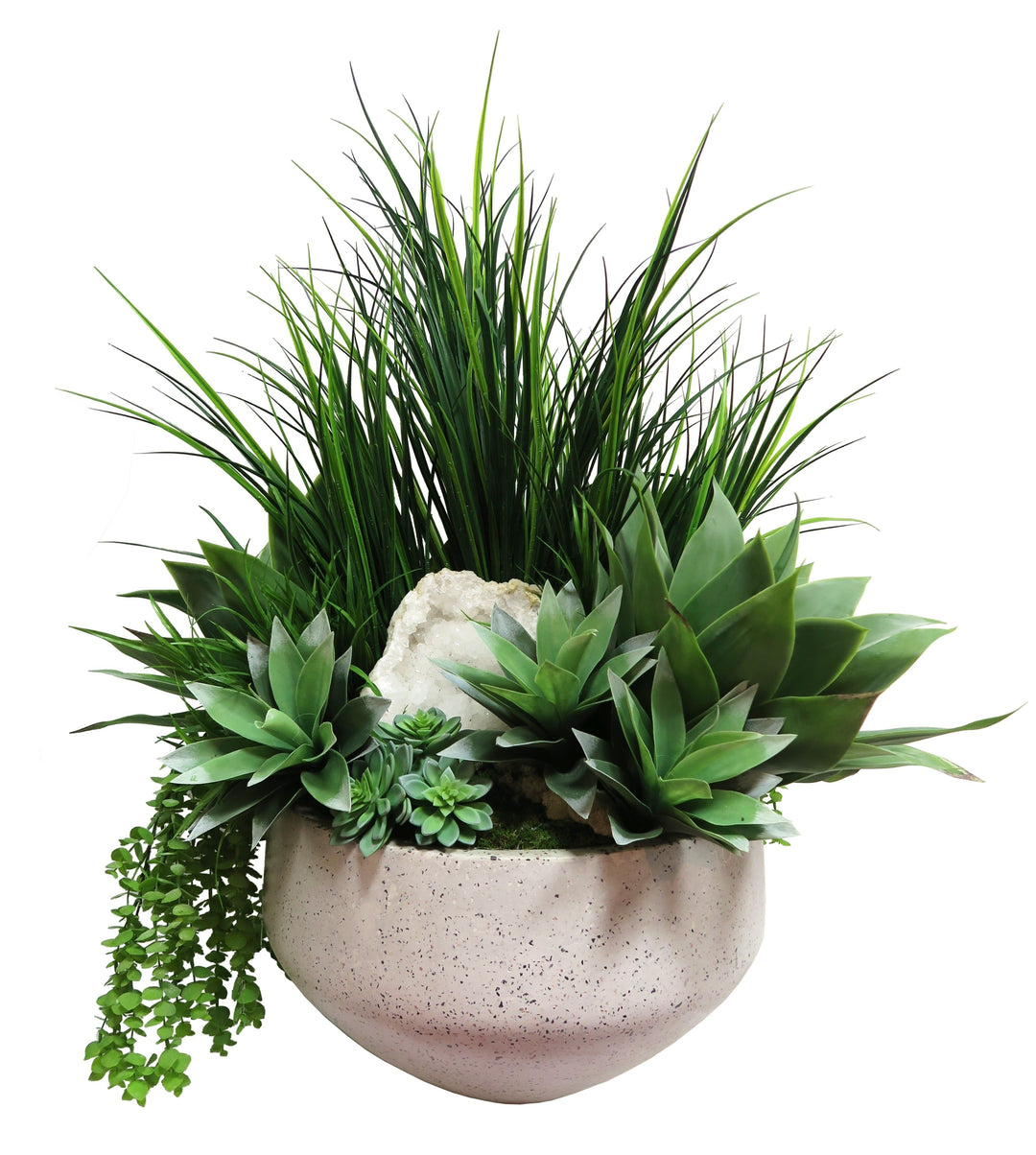 Mixed Succulents with Grass and Geode in Bowl