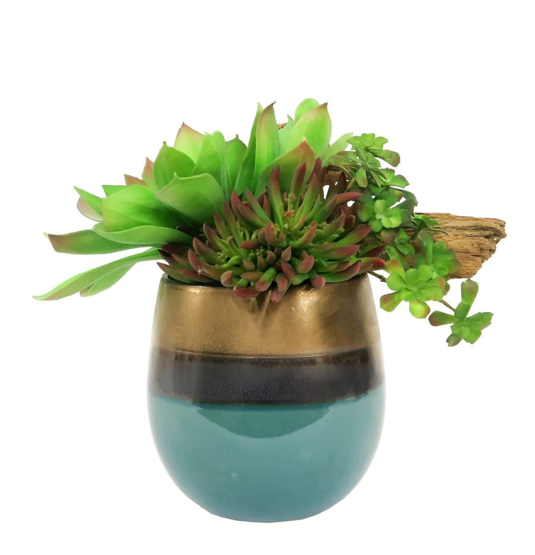 Mixed Succulents and Driftwood in Ceramic 14"H - LDF SilkSucculent