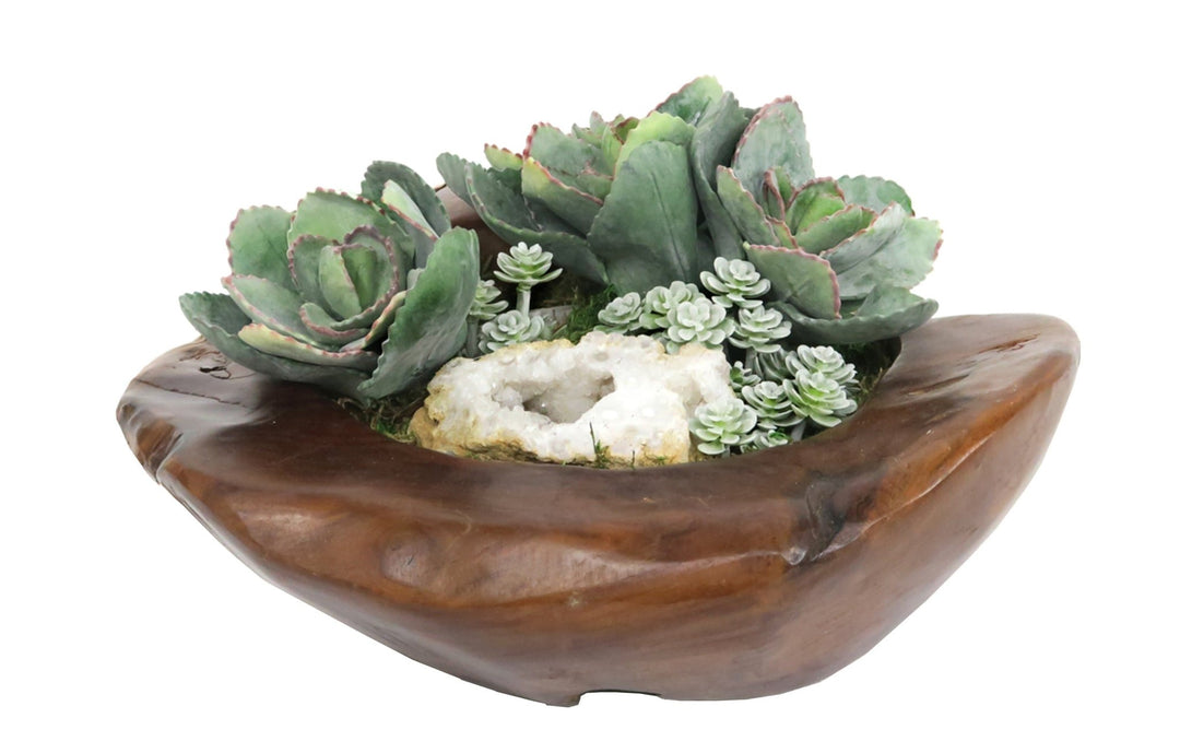 Mixed Succulents and Geode in Bowl - LDF SilkSucculent
