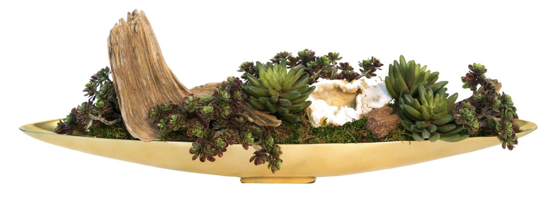 Mixed Succulents, Geodes and Driftwood in Tray 9"H - LDF SilkSucculent