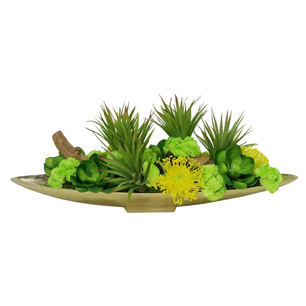Mixed Succulents, Protea and Driftwood in Boat - LDF SilkSucculent