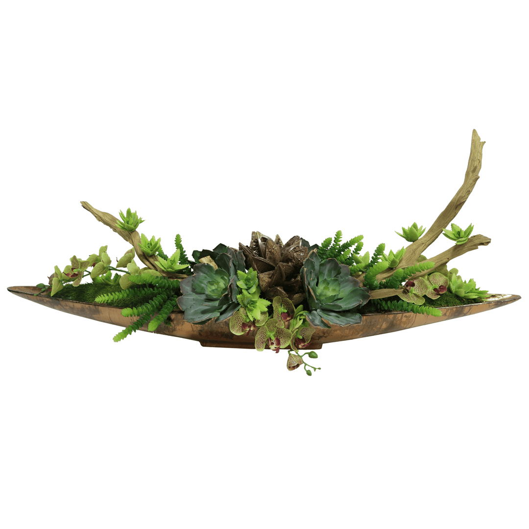 Mixed Succulents, Speckled Orchids and Ghostwood in Container - LDF SilkSucculent