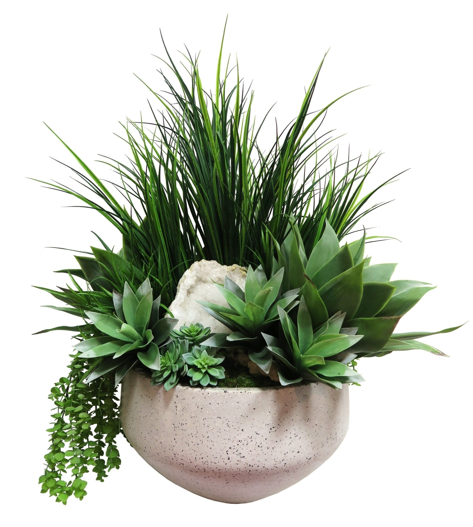 geode succulent Mixed Succulents with Grass and Geode in Bowl 42"H – LDF Silk