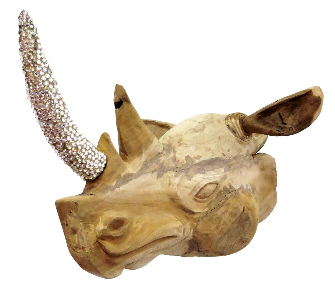Natural Carved Rhino Head with Swarovski Crystals - LDF SilkStatue