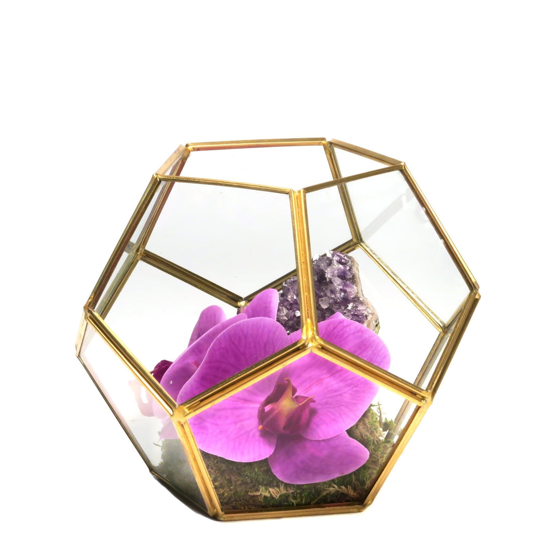 Orchids with Amethyst in Display Box 7.5"H - LDF SilkFlorals