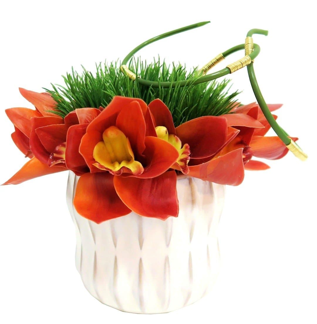 Orchids with Grass and Chive Vine in Ceramic - LDF SilkFlorals