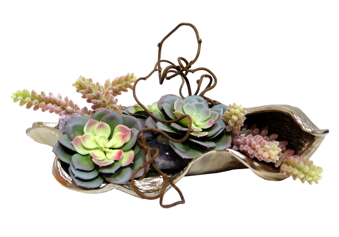 Succulents with Amethysts and Kiwi Vine in Tray - LDF Silksucculents