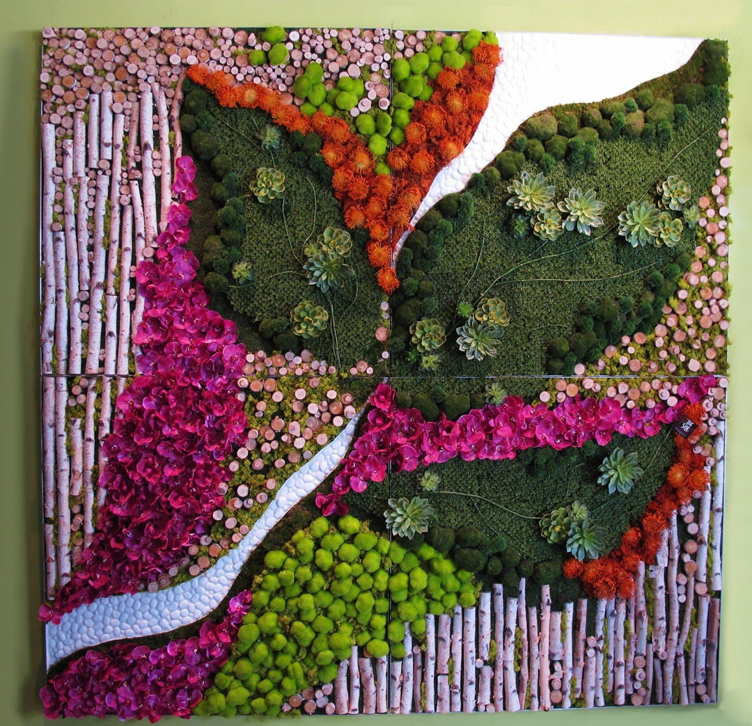 Wall Art Featuring Mixed Florals with Succulents and Birch - SET OF 4 PANELS - LDF SilkFlorals