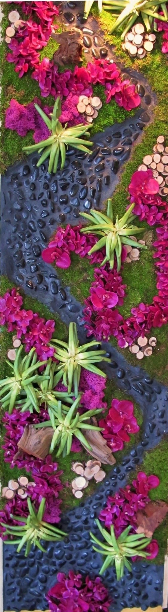 Wall Art Featuring River Rocks with Orchids and Succulents - LDF SilkSucculent