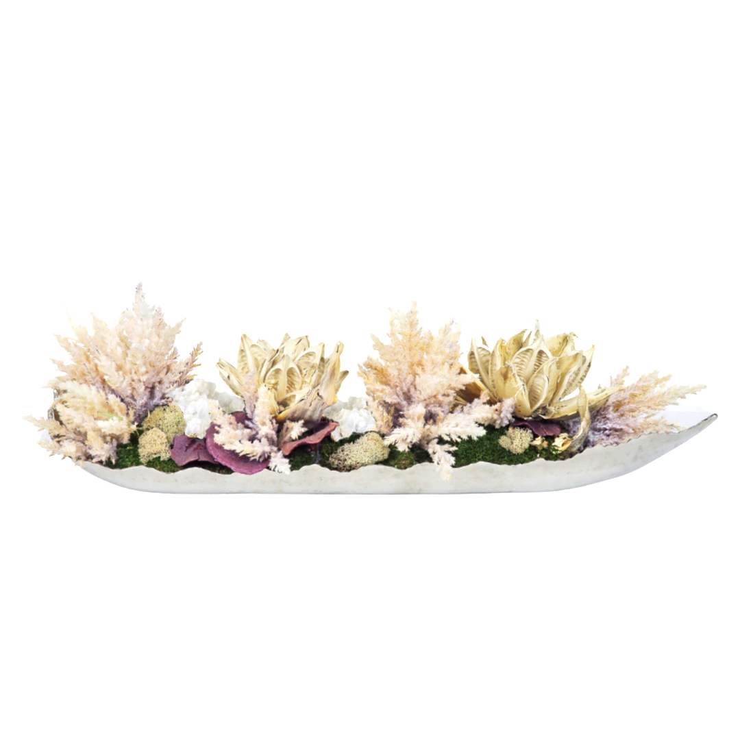 Geode, Dried Star Pods and Pampas Grass in Metal Container