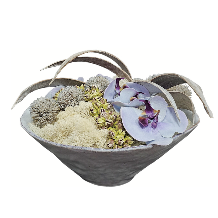 Orchid Floral in Glazed Ceramic Bowl. FH: 9"H