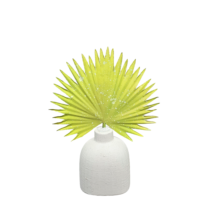 Hand-Painted Palm Leaf in Ceramic Vase 9.5"H
