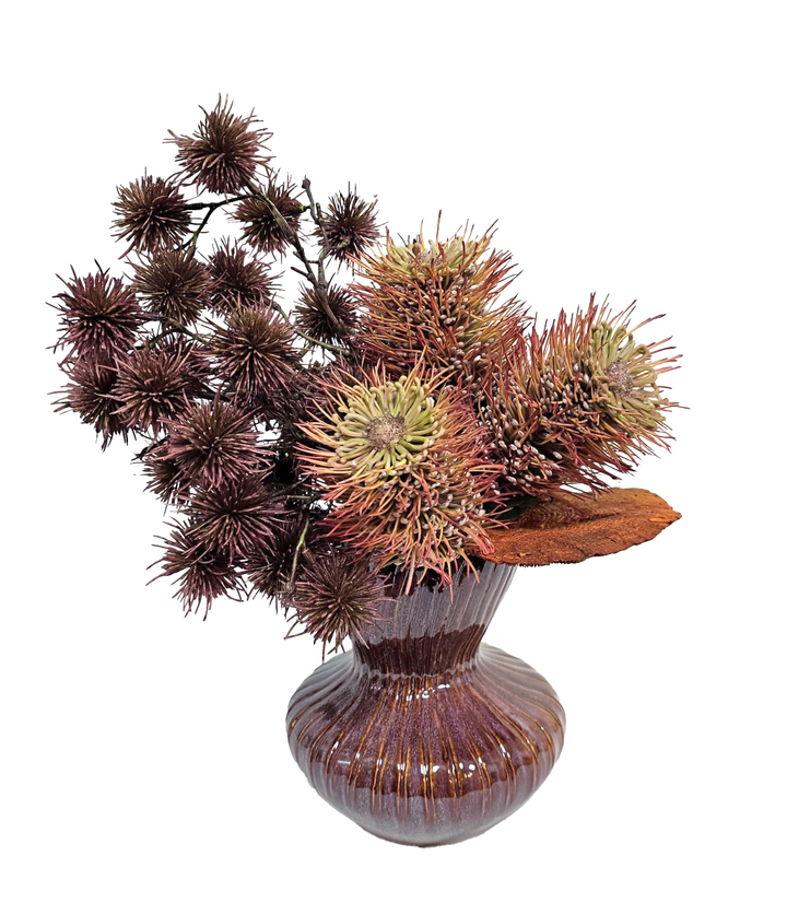 Banksia withSpiny Branches in Glazed Ceramic Vase 15"H