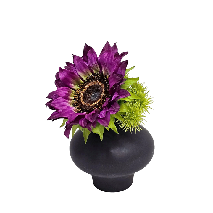 Sunflower with Thistle in Ceramic Vase 9.5"H  2 Vase color options