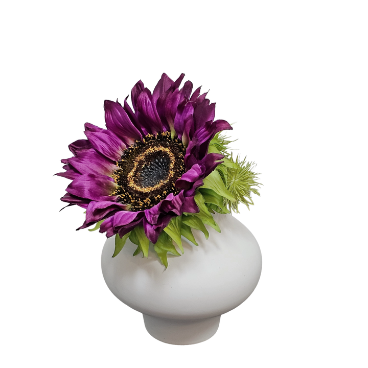 Sunflower with Thistle in Ceramic Vase 9.5"H  2 Vase color options