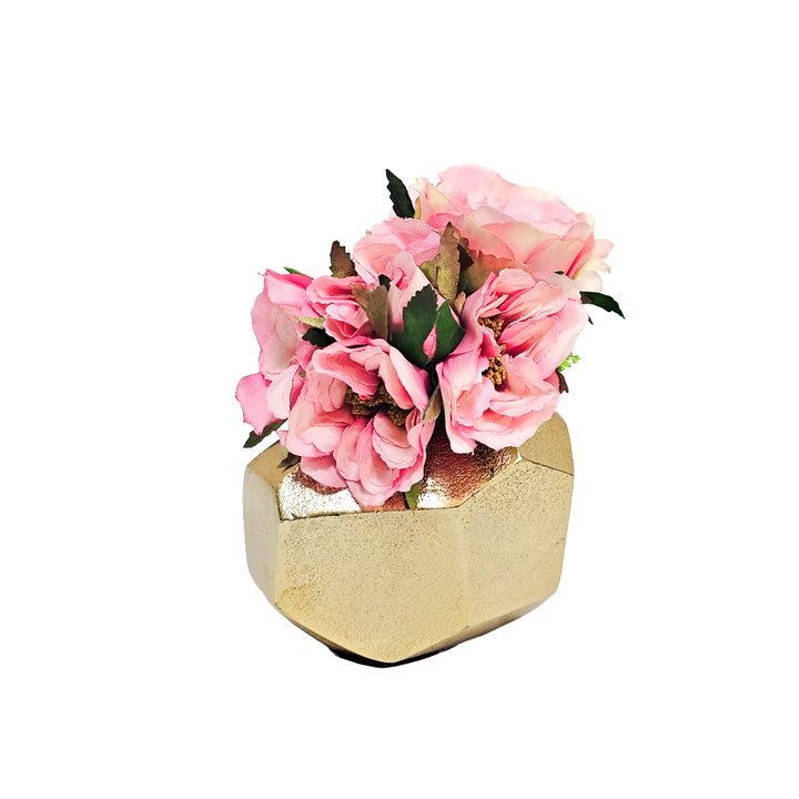 Roses in Oblong Metal Vase 6"H