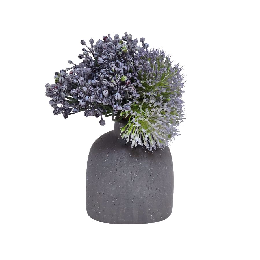 Allium and Chinese Sweet Gum Blossom made into Ceramic Bud Vase 7"H x 5.5"Dia