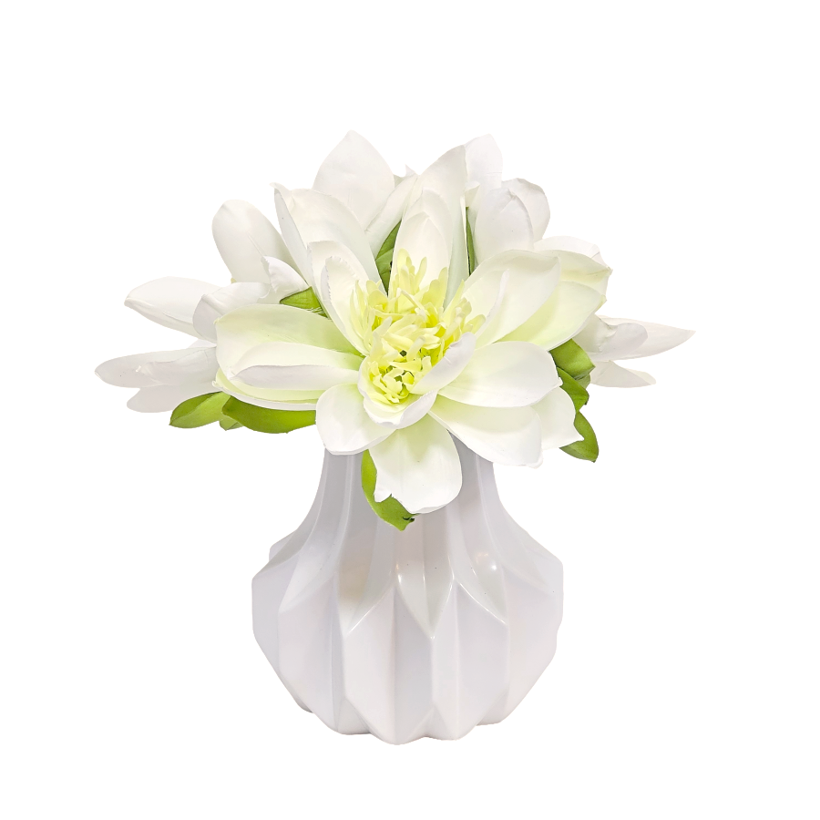 Lotus Bloom Spray in Geometric Vase 13"H x 11"Dia