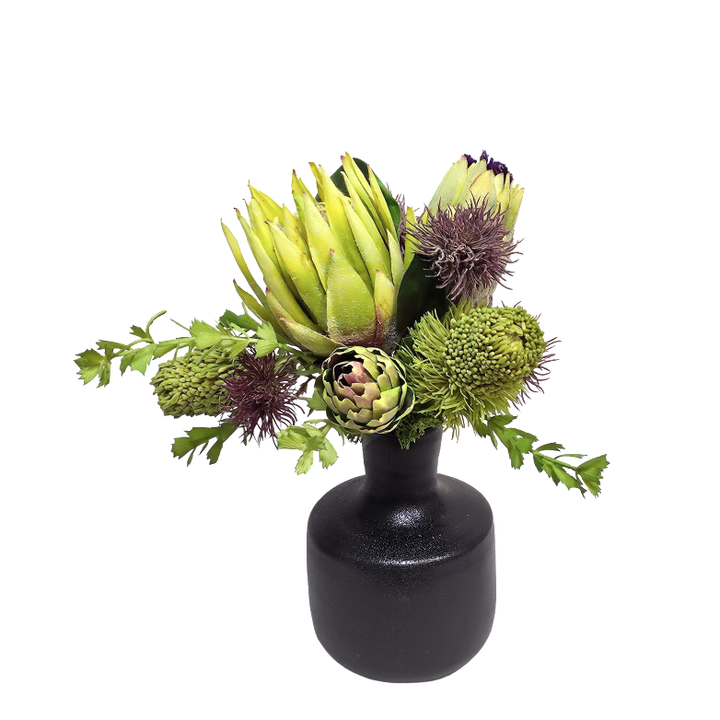 Mixed Proteas and Banksia in Bottle Vase 15"H x 14"W x 12"D