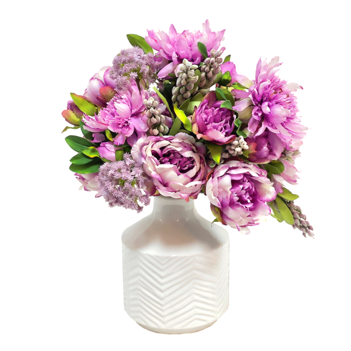 Lavender Mixed Floral in White Ceramic Vase 17"H x 15"W x 12"D