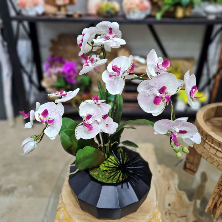 Spotted Orchid with Metal Accent in Geometric Bowl 24"H x 20"DIA