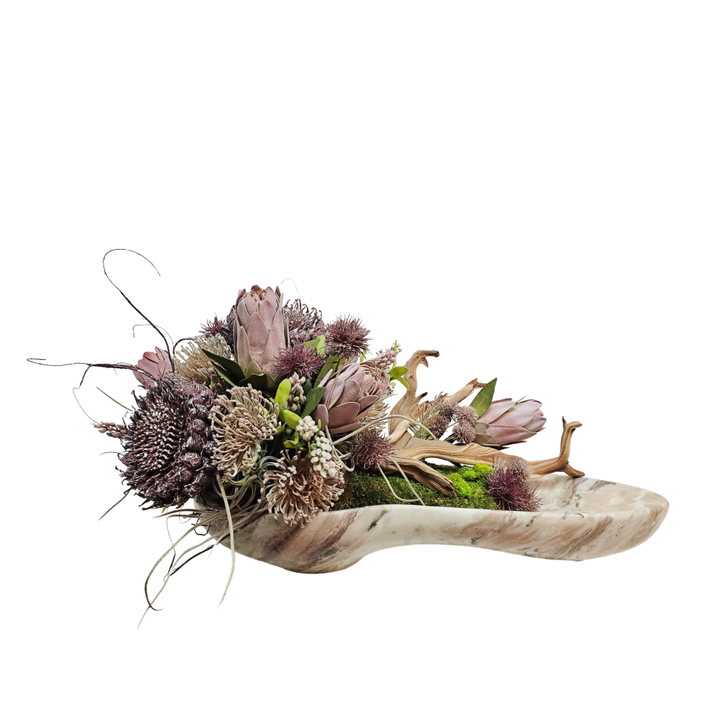 Manzanita with Sunflowers. Tillandsia, Protea Buch, Spikey Balls with Thistle and Berry Spray 72"H X 48"W X 30"D